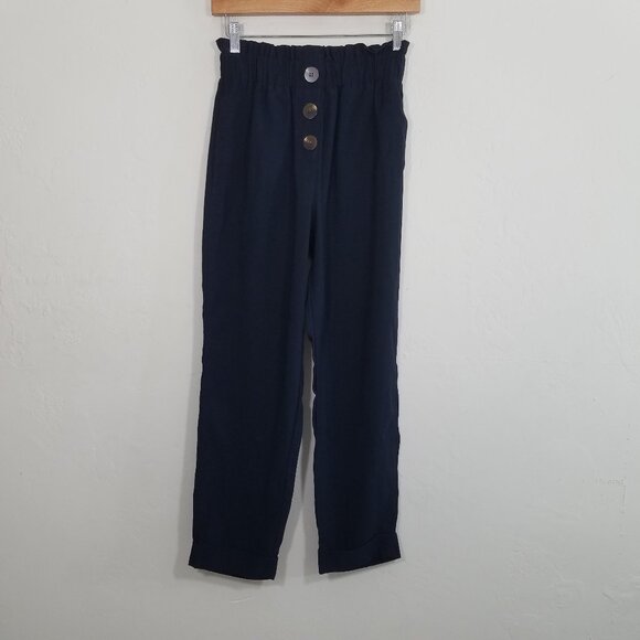 Zara Navy High Rise Cuffed Legs Pants Size S - Picture 1 of 8
